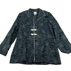 Max & Mabel Jacket Womens Large‎ Black Floral Frog Woven